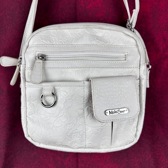MULTISAC Handbags - MULTISAC ELEGANT WHITE FLORAL EMBOSSED CROSSBODY BAG